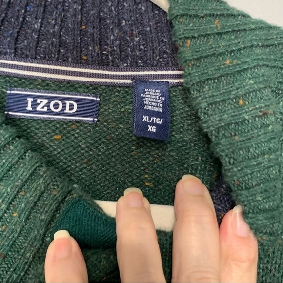 Izod Forest Green Raglan quarter button up long‎ sleeve sweater. Size XL - Picture 3 of 5